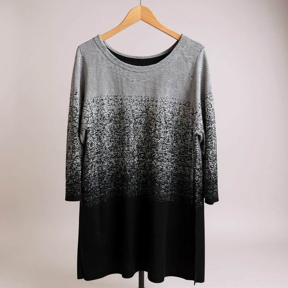 GNW Silver & Black Metallic Blend Knit Dress Long Sleeve Sz 2x Holiday Work